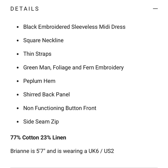 New Disturbia Foliate Linen Blend Embroidered Sleeveless Midi Dress Size 14 US - Picture 12 of 12